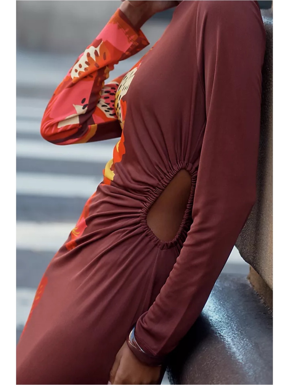 FARM RIO x ANTHROPOLOGIE Long Sleeve Floral Ruched Jersey Midi Dress SMALL NWT - Picture 5 of 6